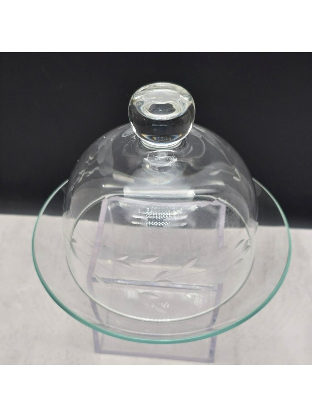 Vintage Princess House Glass Dome Butter Cheese Plate Floral Etching VL5181